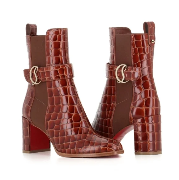 NWT$1,495 Christian Louboutin CL Chelsea Booty 70 Brown Boots Sz 38.5 , US 8.5 - Picture 3 of 16